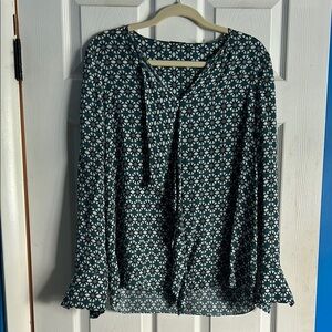 Elie Tahari Green Tie Front Blouse with Mandarin Collar